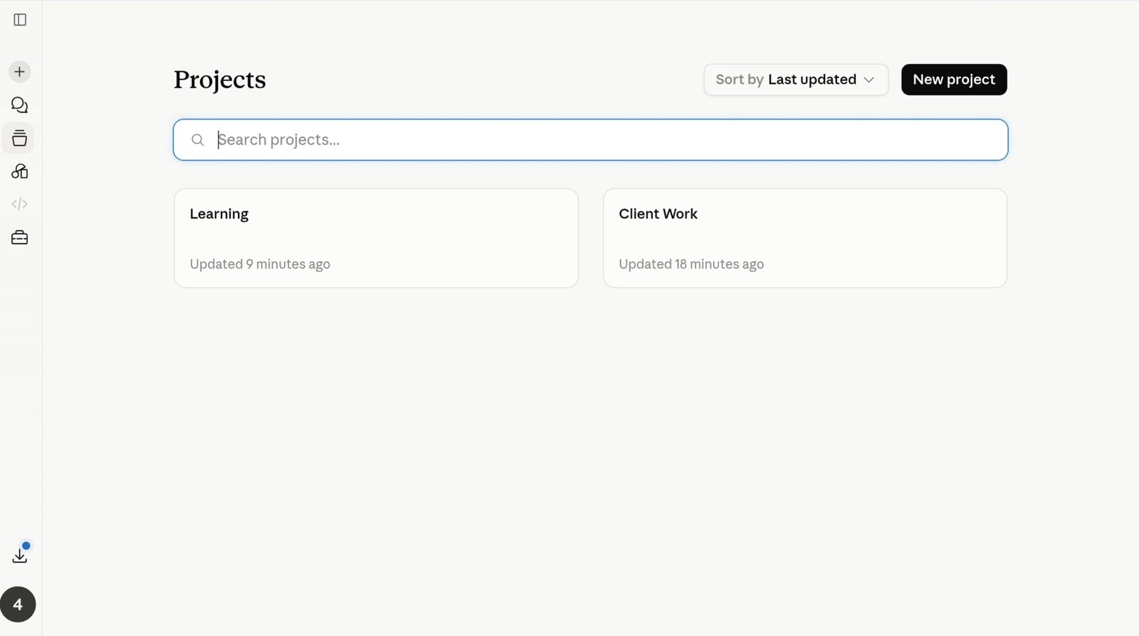 Claude AI Projects interface showing the sidebar with project names, custom instructions panel, and uploaded files in 2026