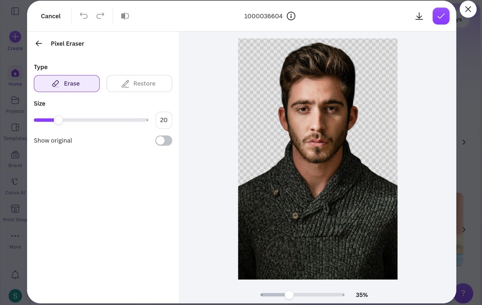 Canva AI Magic Eraser result on a test portrait photo